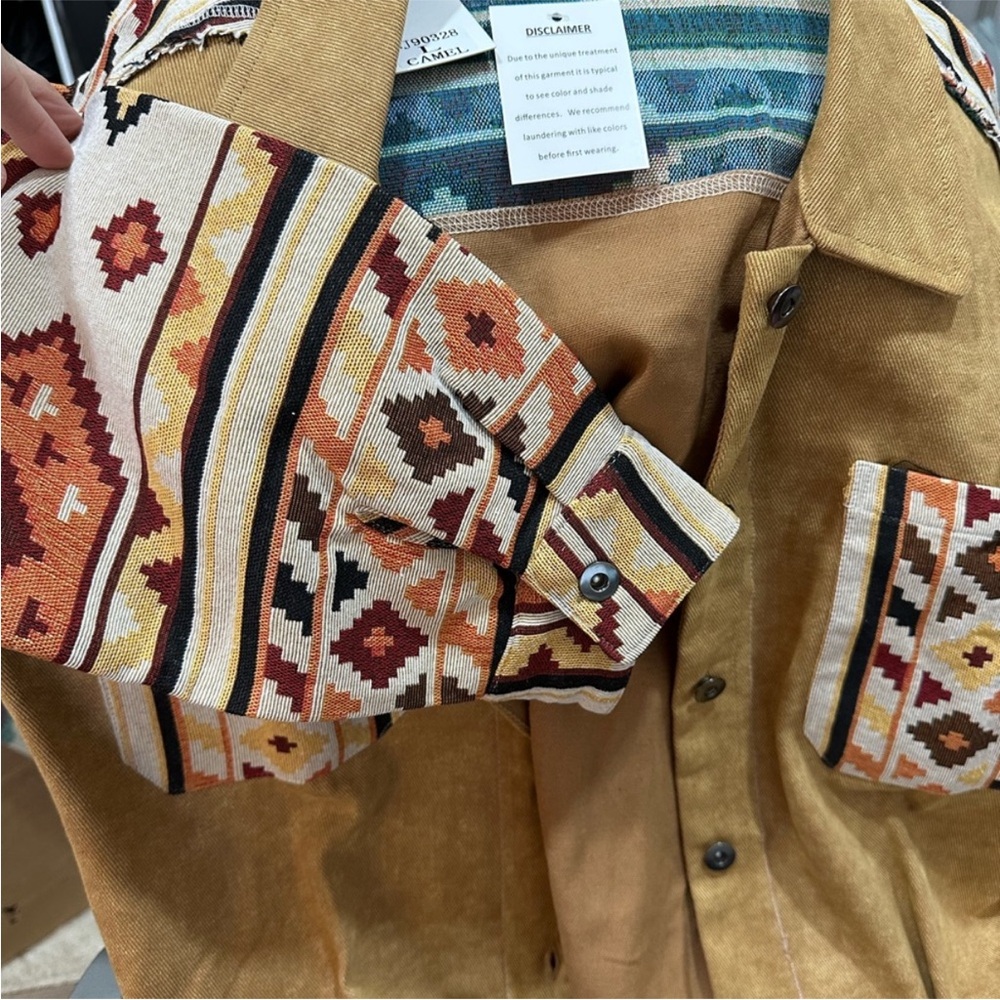 $89 NWT New In Aztec western Graphic Oversized Button Down Shacket Jacket L - Picture 10 of 10